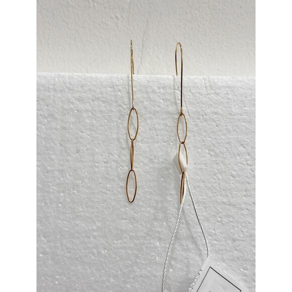 Gold-Tone Elongated Oval Link Dangle/Drop Earrings with Hook Closure - Picture 2 of 3